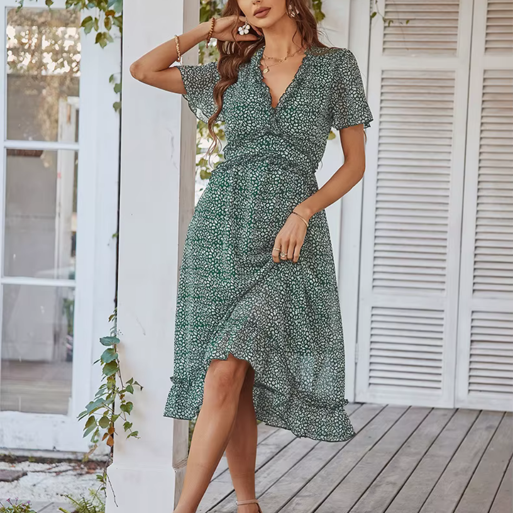 Lexi - Robe maxi boho avec motif floral & manches volantes