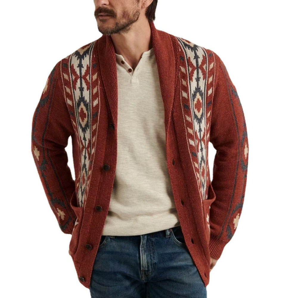 Segal - Cardigan en tricot pour hommes avec motif ethnique