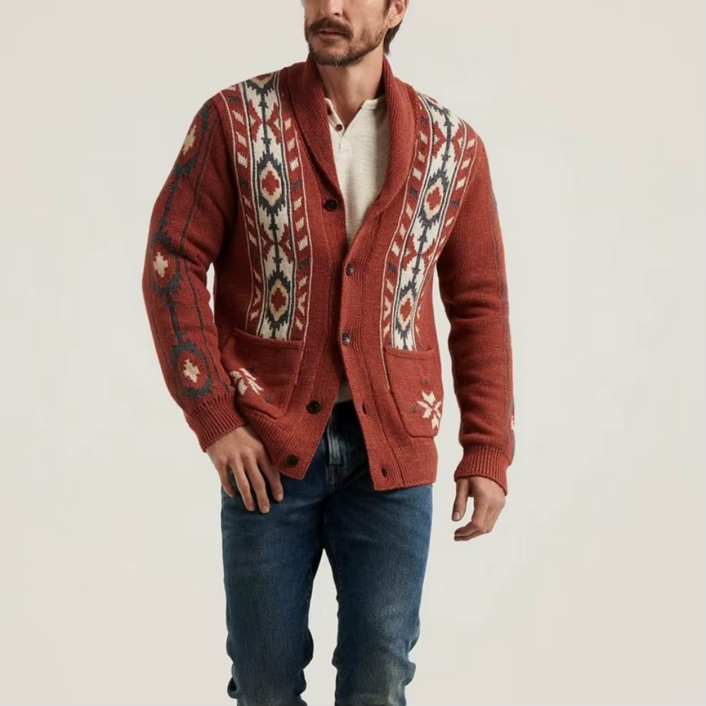 Segal - Cardigan en tricot pour hommes avec motif ethnique