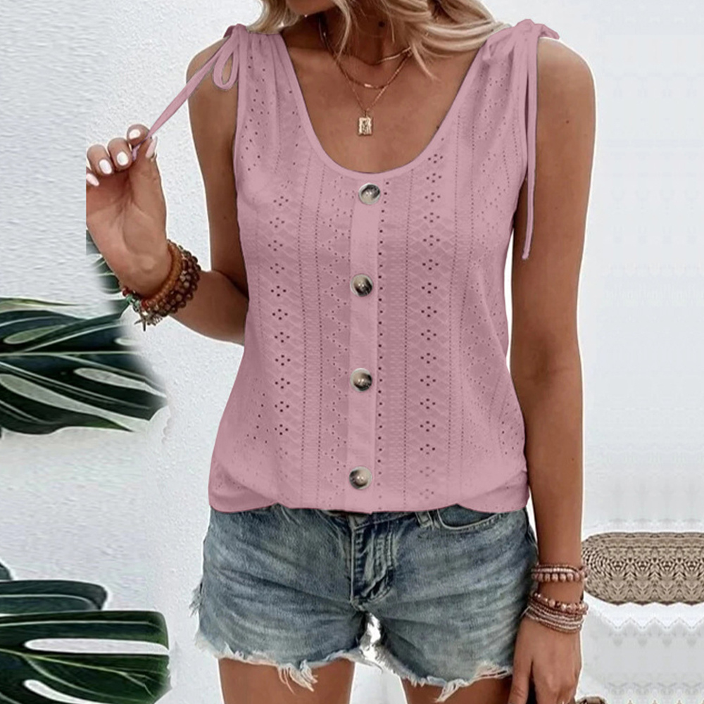 Top Brodé à Boutons – Élyne | Collection Soleil Doux