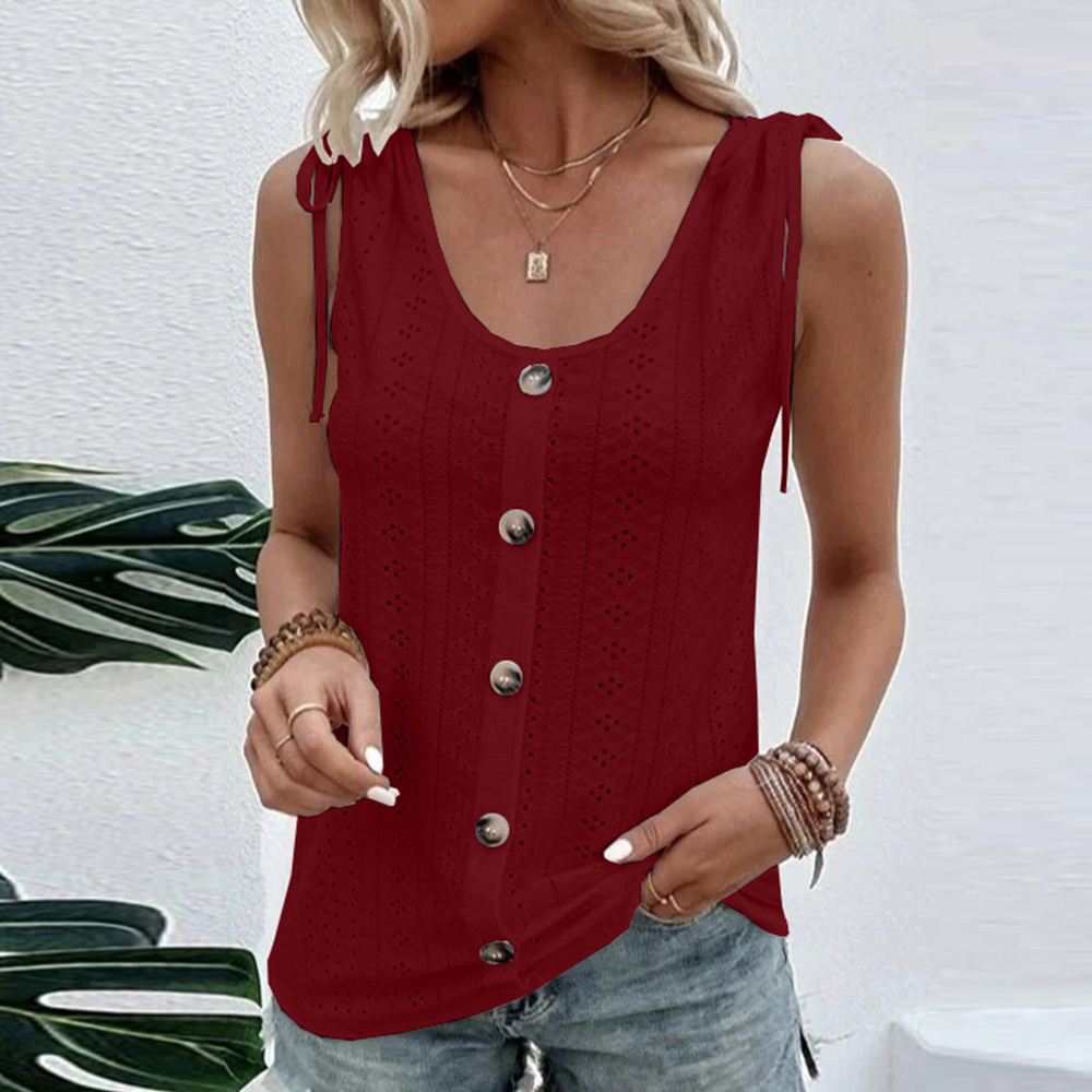 Top Brodé à Boutons – Élyne | Collection Soleil Doux