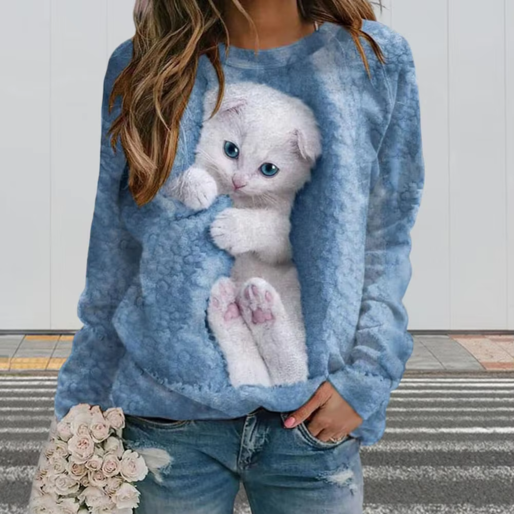 Lou - Pull Doux avec Motif Chat Adorable