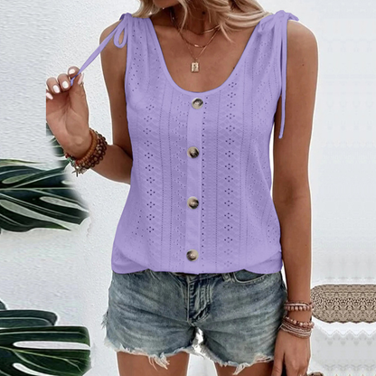 Top Brodé à Boutons – Élyne | Collection Soleil Doux